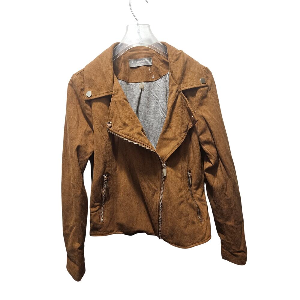 Bagatelle Collection Brown Faux Suede Moto Jacket Cropped Biker 62986